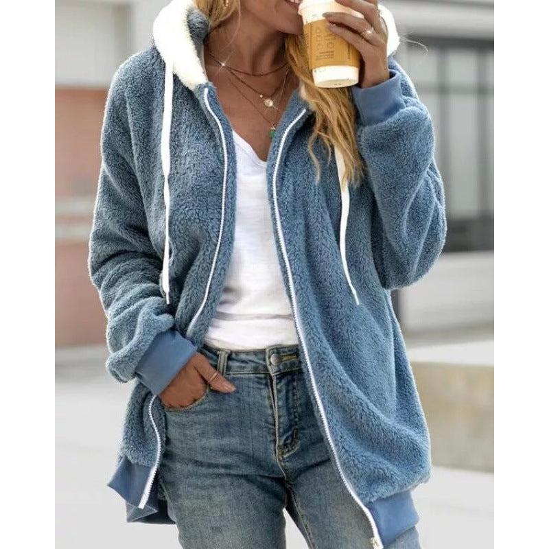 2026 Amazon Hot Selling New Autumn And Winter Loose Plush Zipper Hooded Jacket For Women, Fashionable And Versatile NorixaFashion.com
