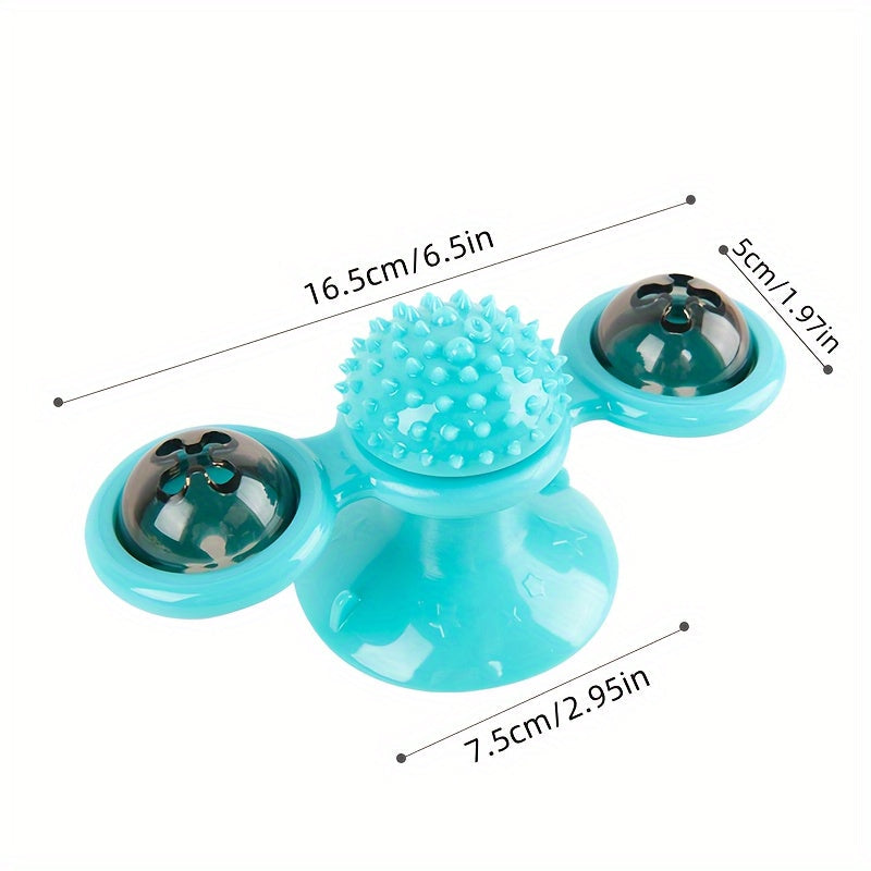New Windmill Cat Toys Cute Rotating Interactive Cat Toy - Indoor Windmill Cat Toy With Suction Cup Catnip & Jagged Teeth Middle Ball, Smart Kitten Rotating Spinner Exercise Toy, Toothbrush & Massager Pets Fashion
