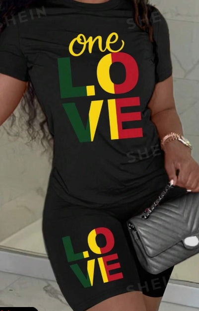 Women's LOVE Slogan Digital Print Short Sleeve T-Shirt And Shorts Comfy Lounge Set NorixaFashion.com
