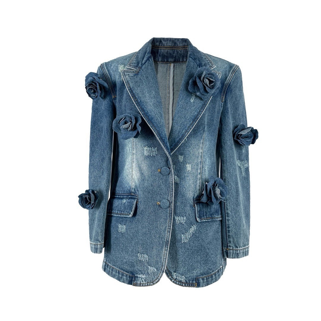 Retro Distressed 3D Rose Flower Ripped Do The Old Cowboy Coat Best YouTube Store