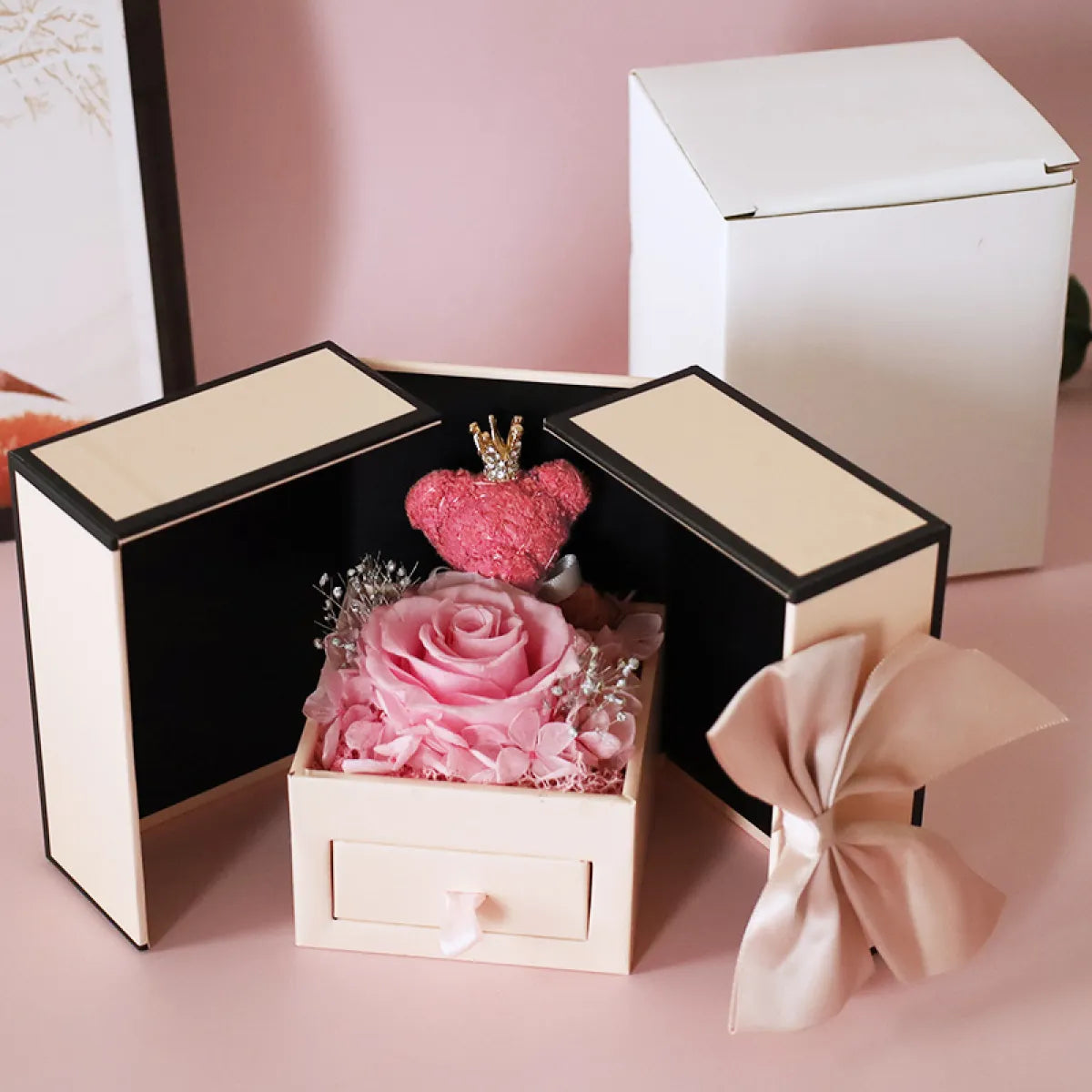 Mother's Day Gift Double Door Bear Rose Preserved Fresh Flower Jewelry Box LadyShow.Store