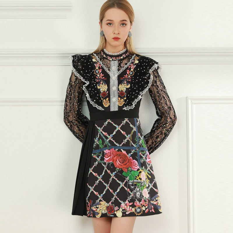 Women Foliage Black Plaid Print Dress NorixaFashion.com