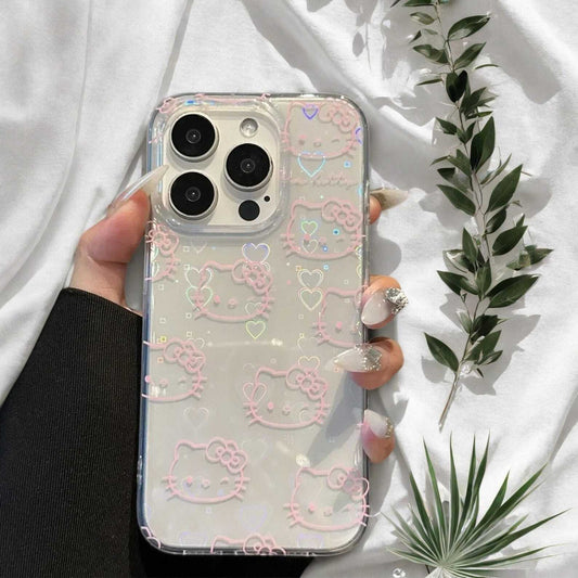Cute Kawaii Cat Phone Case for iPhone 15 14 13 12 11 Pro Max Plus Pink Laser Protective Cover with Cute Design LuxuryLifeWay Online Store