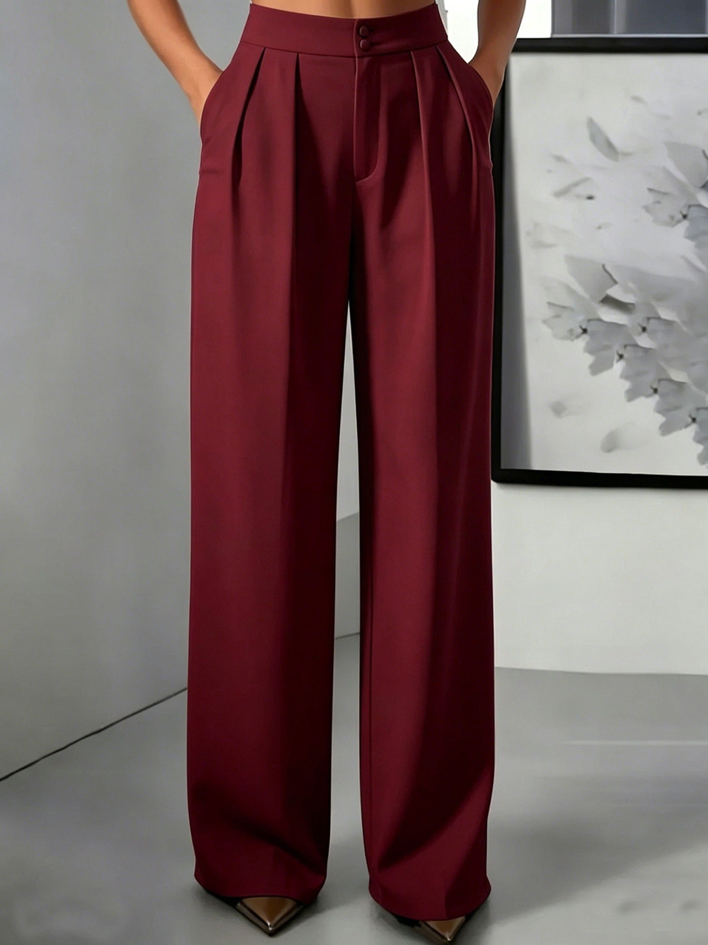 Straight-leg Minimalist Suit Slim-fit Elastic-waist Pants For Women NorixaFashion.com