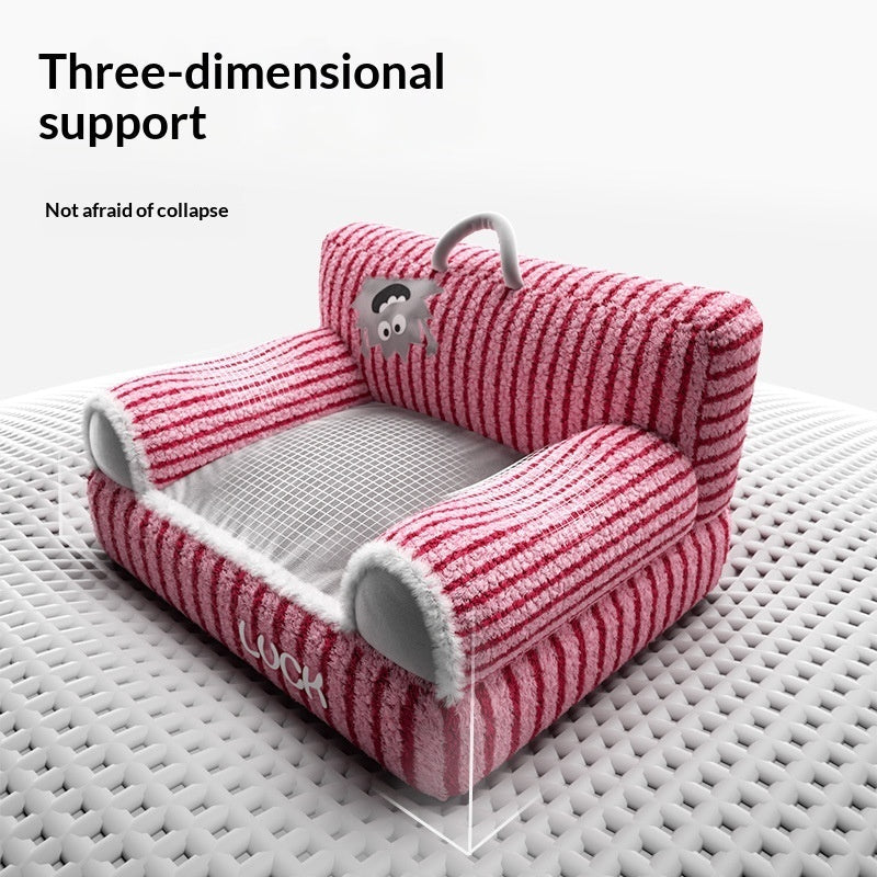 Cat Bed Pet Plush Sofa Cat Striped Raised And Thickened Non-Slip Sofa Pets Fashion