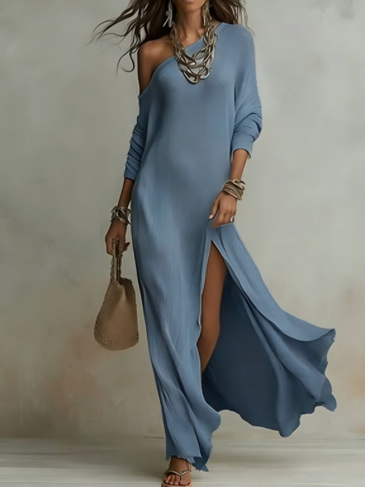 Elegant Long-Sleeve Knitted Split Dress For Women NorixaFashion.com