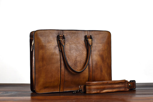 New Men's Handbag Vegetable Tanned Leather Retro Horizontal LadyShow.Store