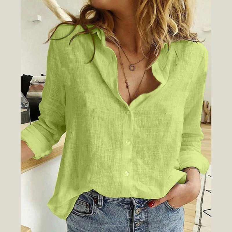 Solid-color Casual Loose-fit Womens Long-sleeve Shirt NorixaFashion.com