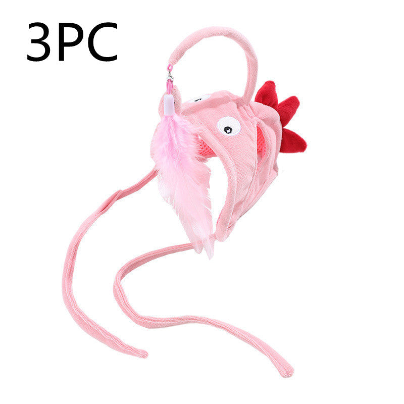 New Head Wearing Feather Funny Cat Stick Funny Cat Toy Stick Gray Big Eye Pet Toys Pet Products Pets Fashion