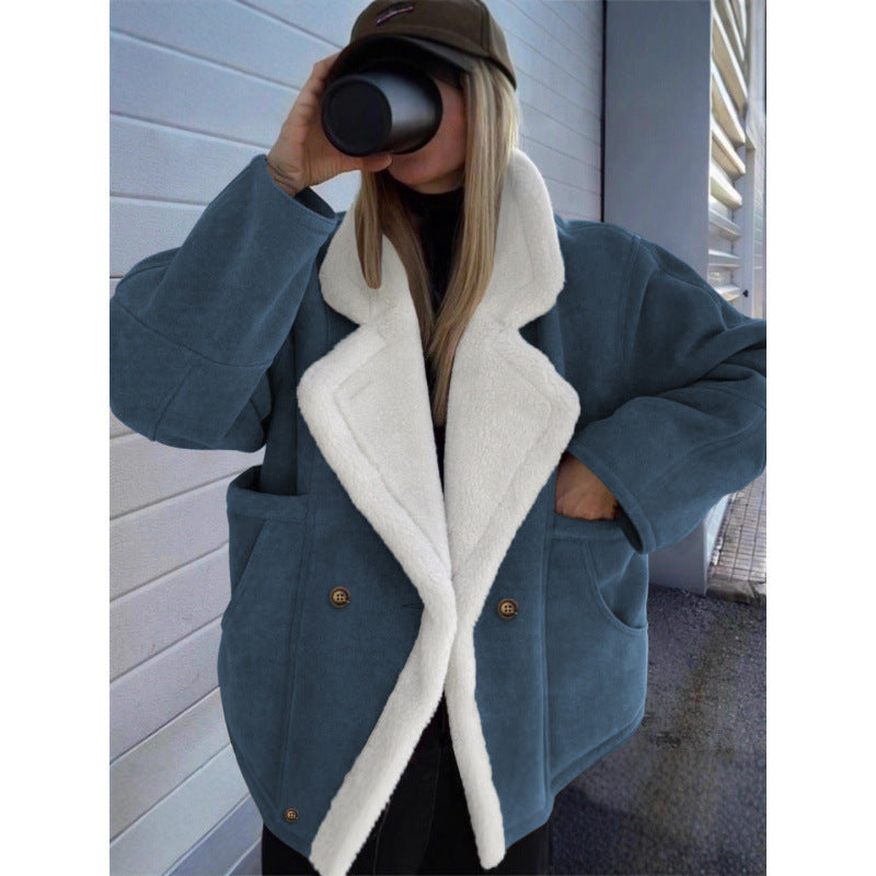 2026 Cross-border Autumn And Winter New European And American Women's Thickened Warm Fashion Loose Casual Retro Lamb Wool Jacket For Women NorixaFashion.com