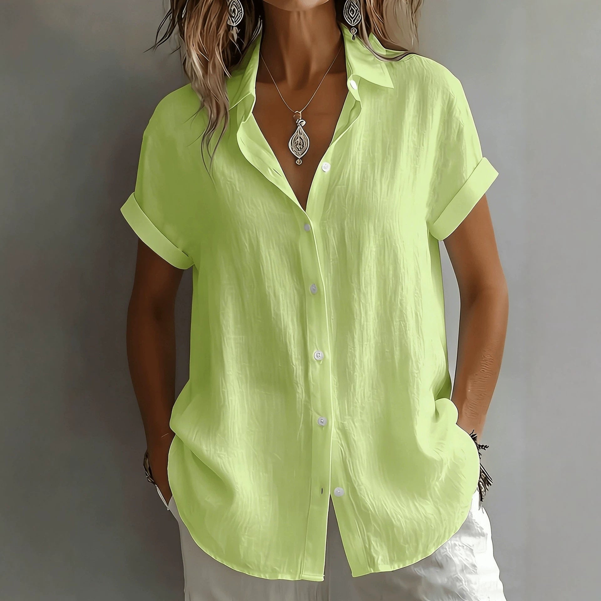 Womens Breathable Pleated-texture Casual Blouse NorixaFashion.com