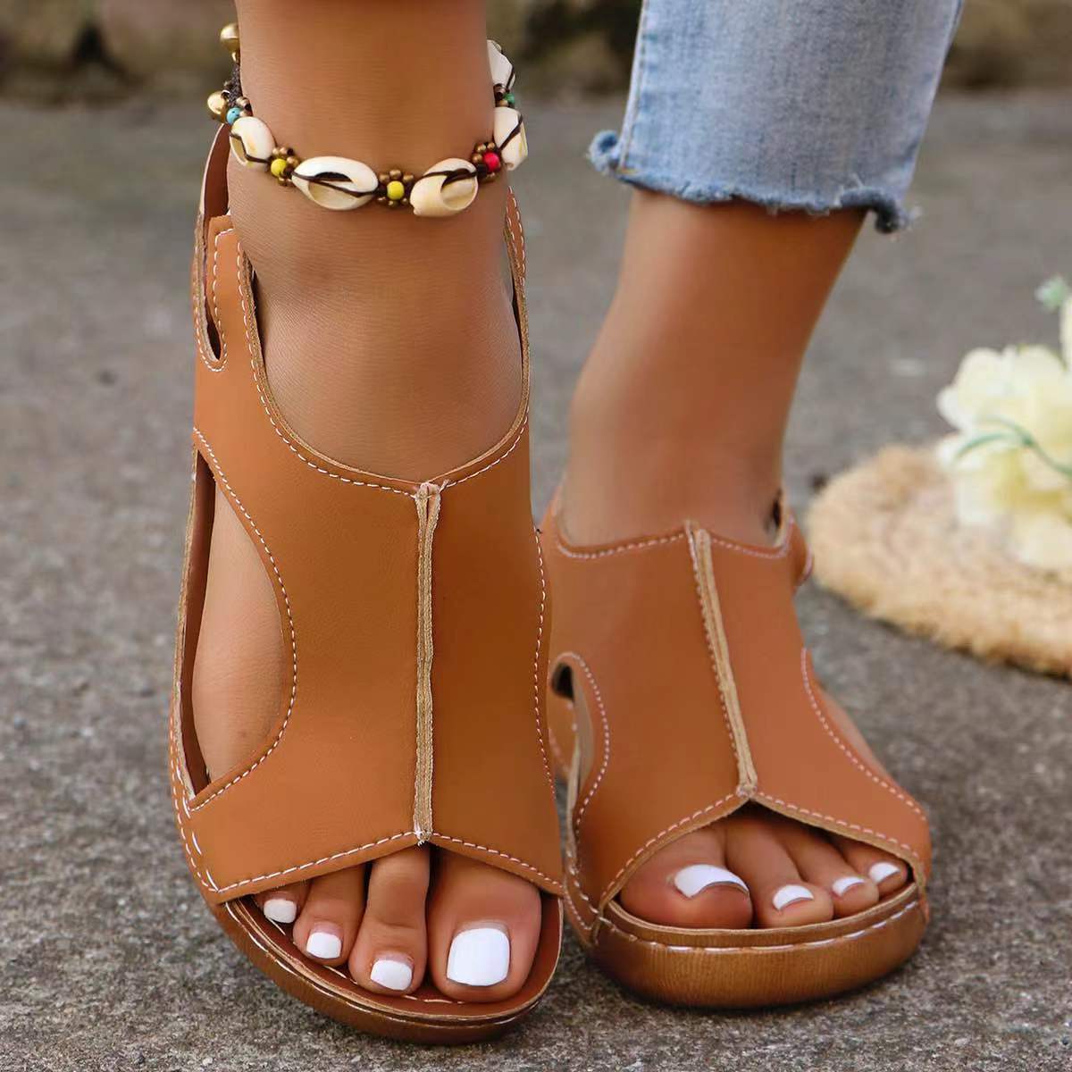 New Summer Wedges Sandals With Elastic Band Design Casual Fish Mouth Shoes For Women CJD