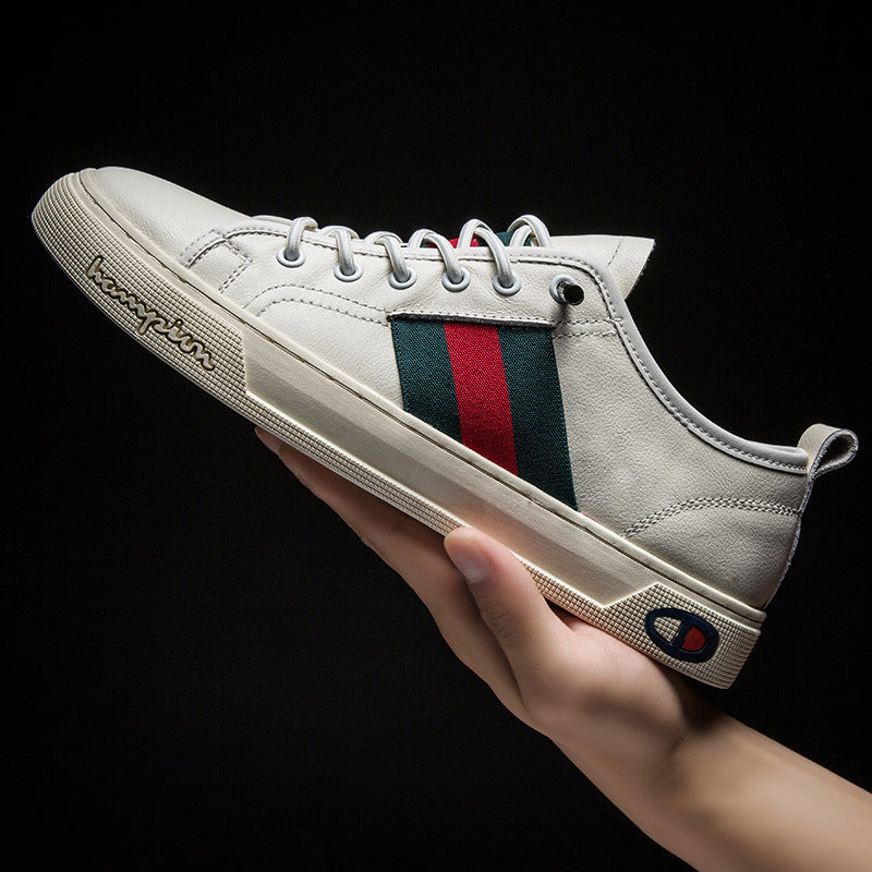 Men's Casual Leather Sneakers - Trendy White Shoes LadyShow.Store