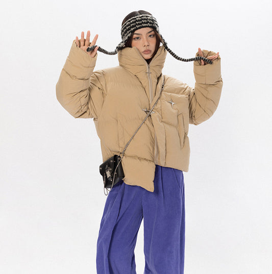 Asymmetrical Metal Decoration Fashionable Bread Jacket CJD