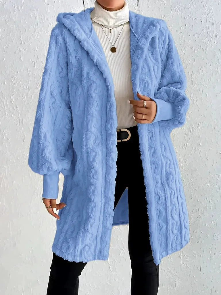 Hooded Double-sided Plush Cuff Thread Long Coat NorixaFashion.com