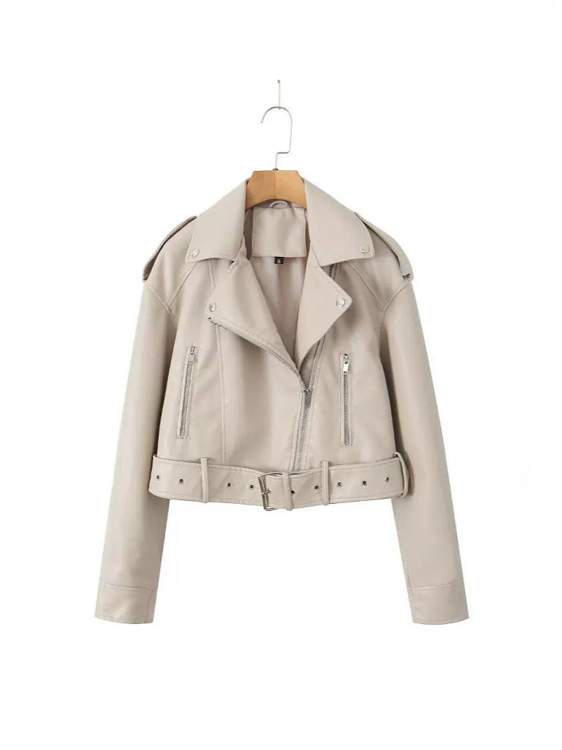 Fashionable Washed Faux Leather Motorcycle PU Zipper Jacket LadyShow.Store