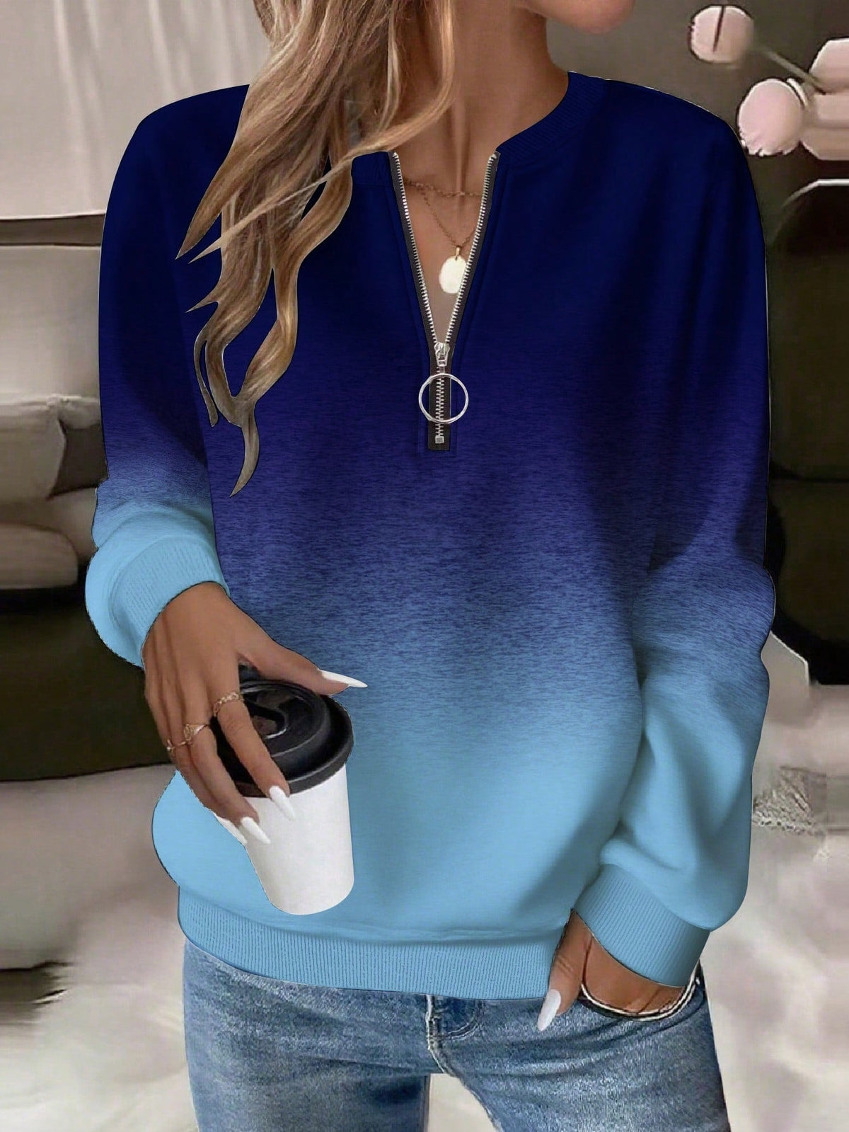 2026 Fashion European And American Trend New Loose HalfZip Casual Women's Long Sleeve Hoodie NorixaFashion.com