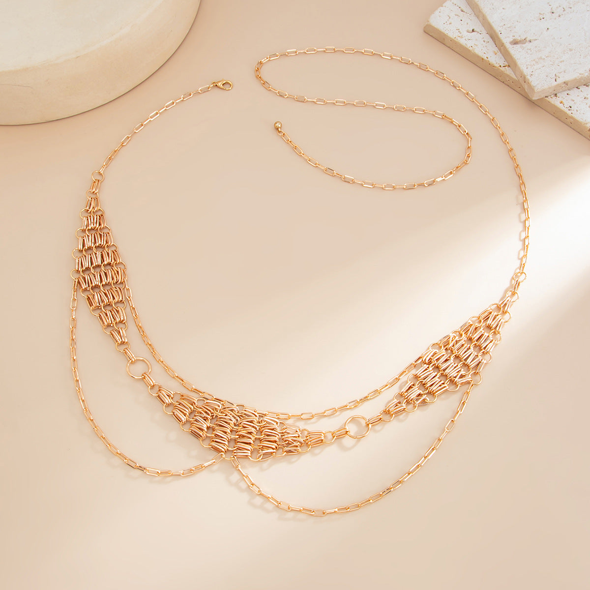 Retro Metal Diamond Woven Waist Chain NorixaFashion.com