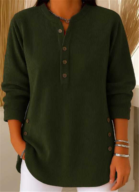V-neck Buttons Sweater Fashion Casual Solid Color Long-sleeved Tops Women's Blouse T-shirt Clothing NorixaFashion.com