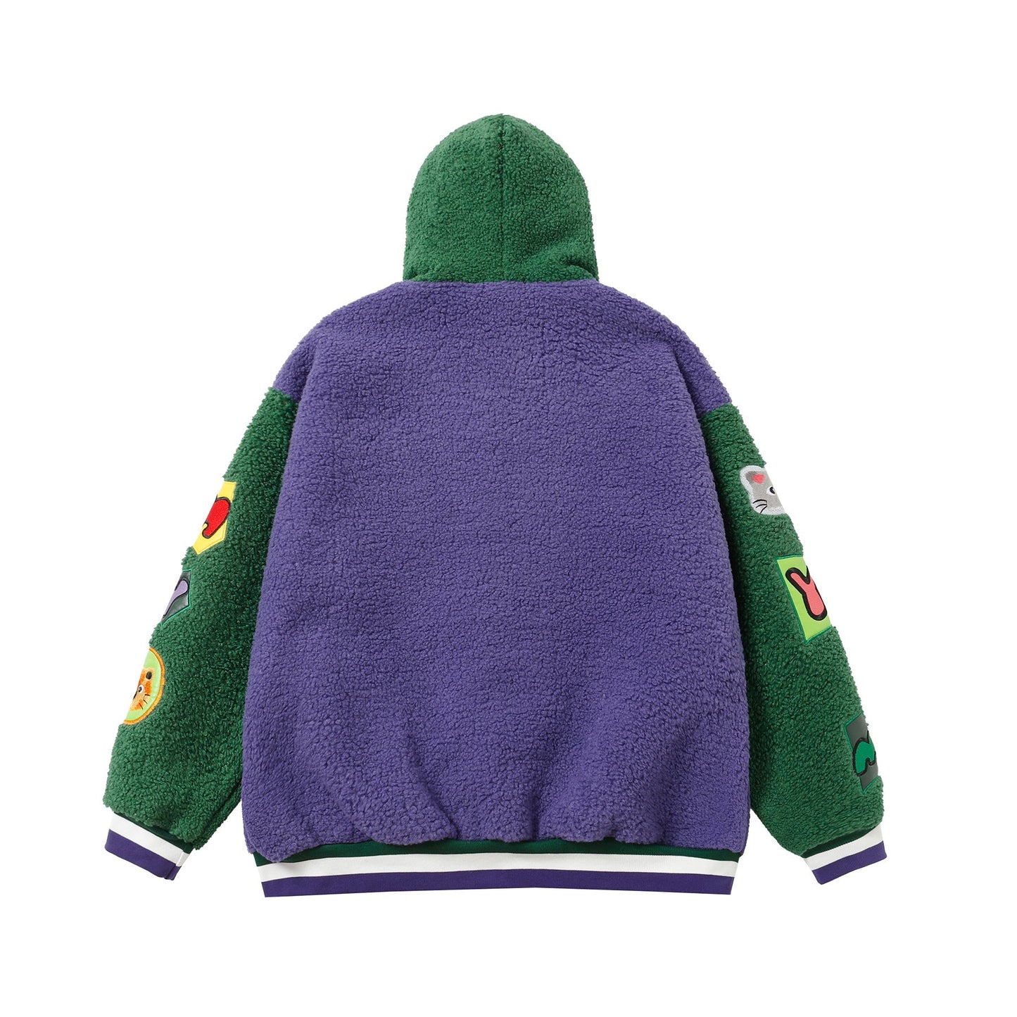 Lamb Wool Stitching Contrast Color Cartoon Cloth Embroidered Cotton-padded Coat Best YouTube Store