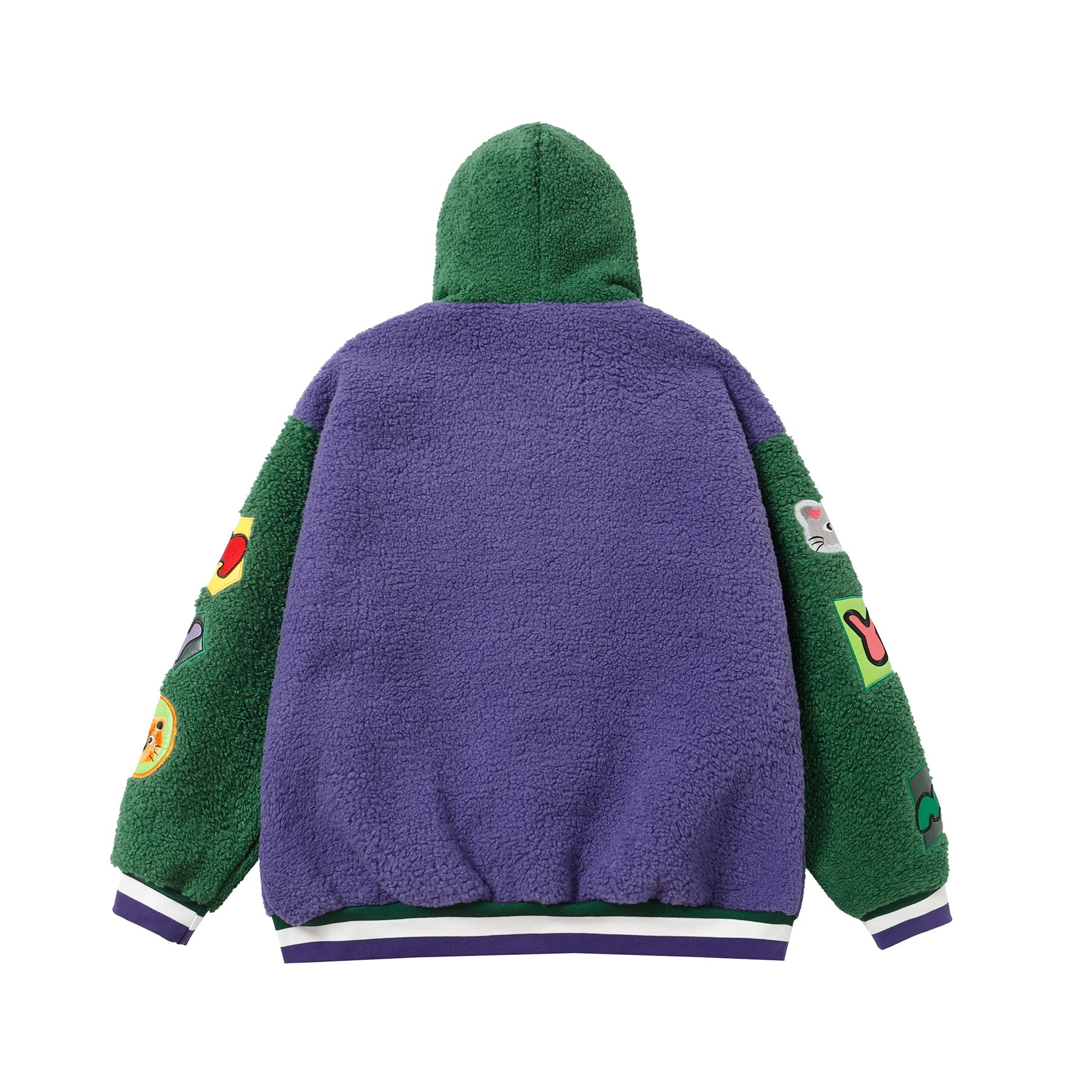 Lamb Wool Stitching Contrast Color Cartoon Cloth Embroidered Cotton-padded Coat Best YouTube Store