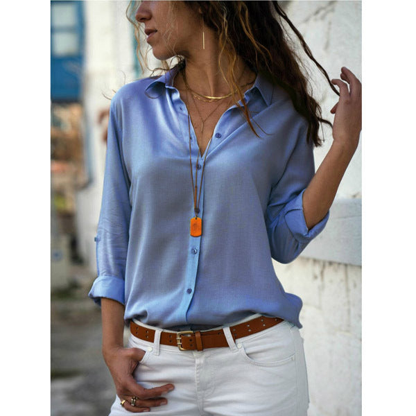 Long sleeve ladies lapel button shirt NorixaFashion.com