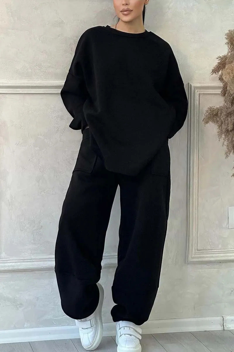 Women's Autumn And Winter Casual Loose Round Neck Long-sleeved Sweater Trousers Suit LadyShow.Store