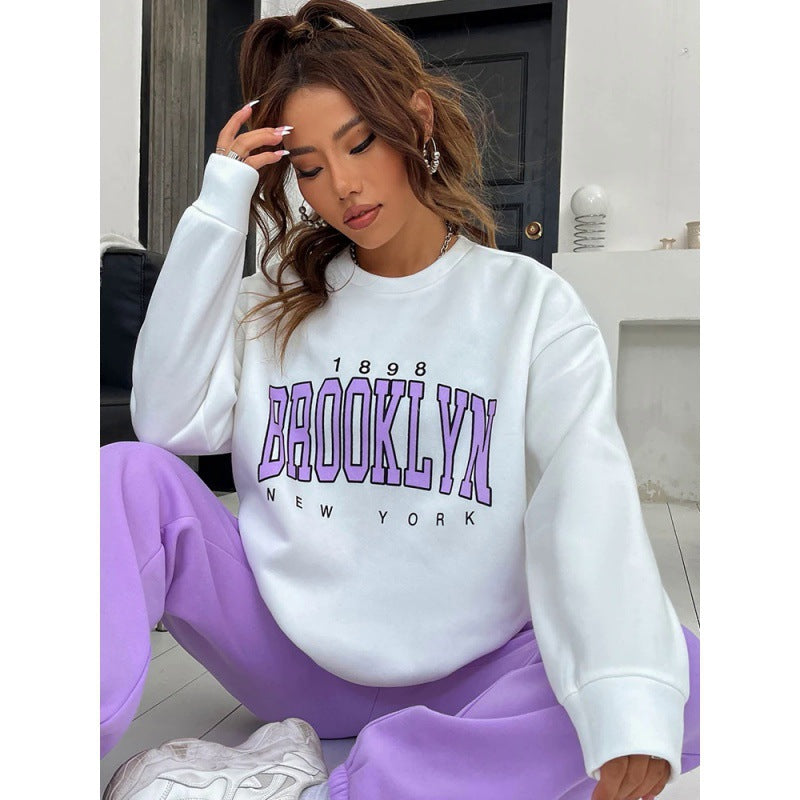 Women's Sweater Suit Hoodie Two-piece Pullover Letter Print 1898 New York Brooklyn NorixaFashion.com