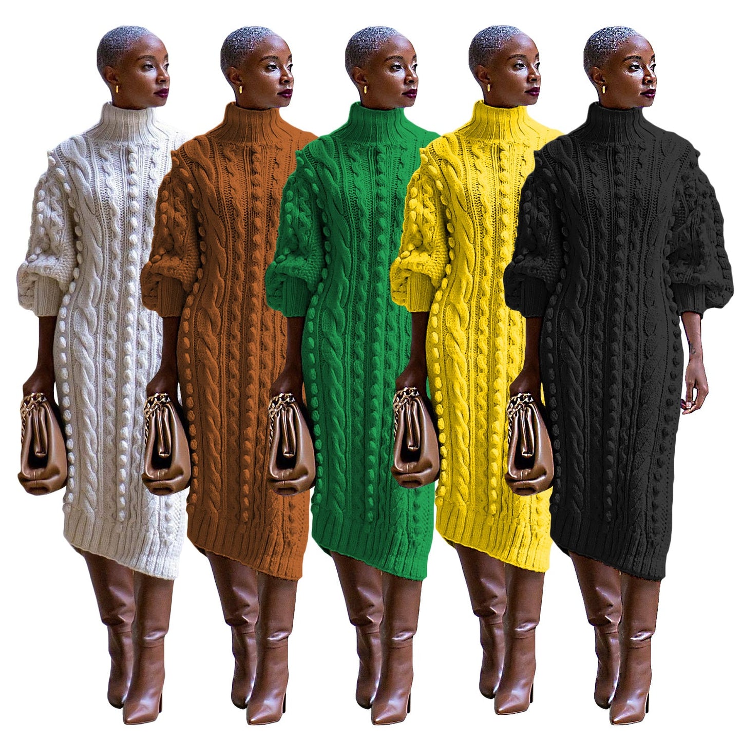 Women's Clothing Casual Turtleneck Slit Knitted Long Dress Best YouTube Store