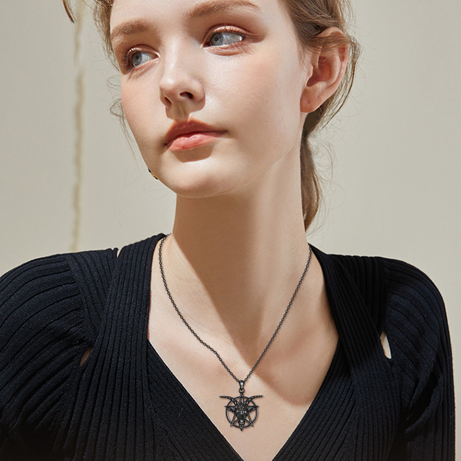 Baphomet Inverted Pentagram Necklace 925 Sterling Silver LadyShow.Store