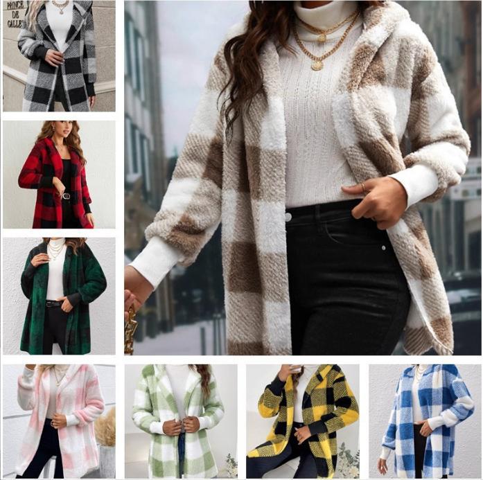 Coat Loose Plaid Color Stitching Knitted Cardigan Sweater NorixaFashion.com