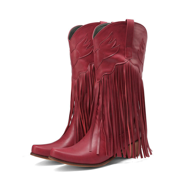 Womens Retro Mid-Calf Chunky Heel Round-Toe Boots LadyShow.Store