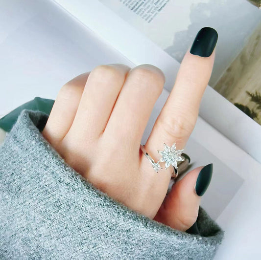 S925 Silver Snowflake Spinning Ring LadyShow.Store