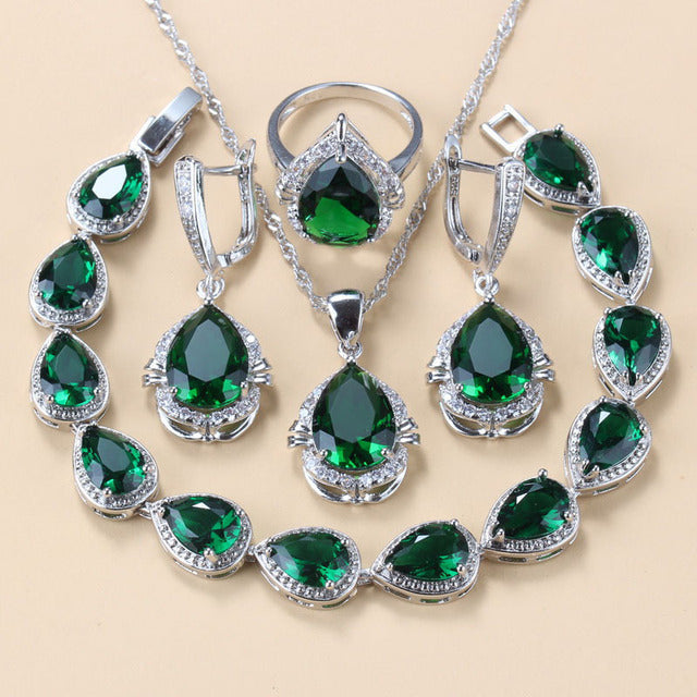 Gem-inlaid Pendant Earrings Necklace And Four-piece Ring Set Pack LadyShow.Store