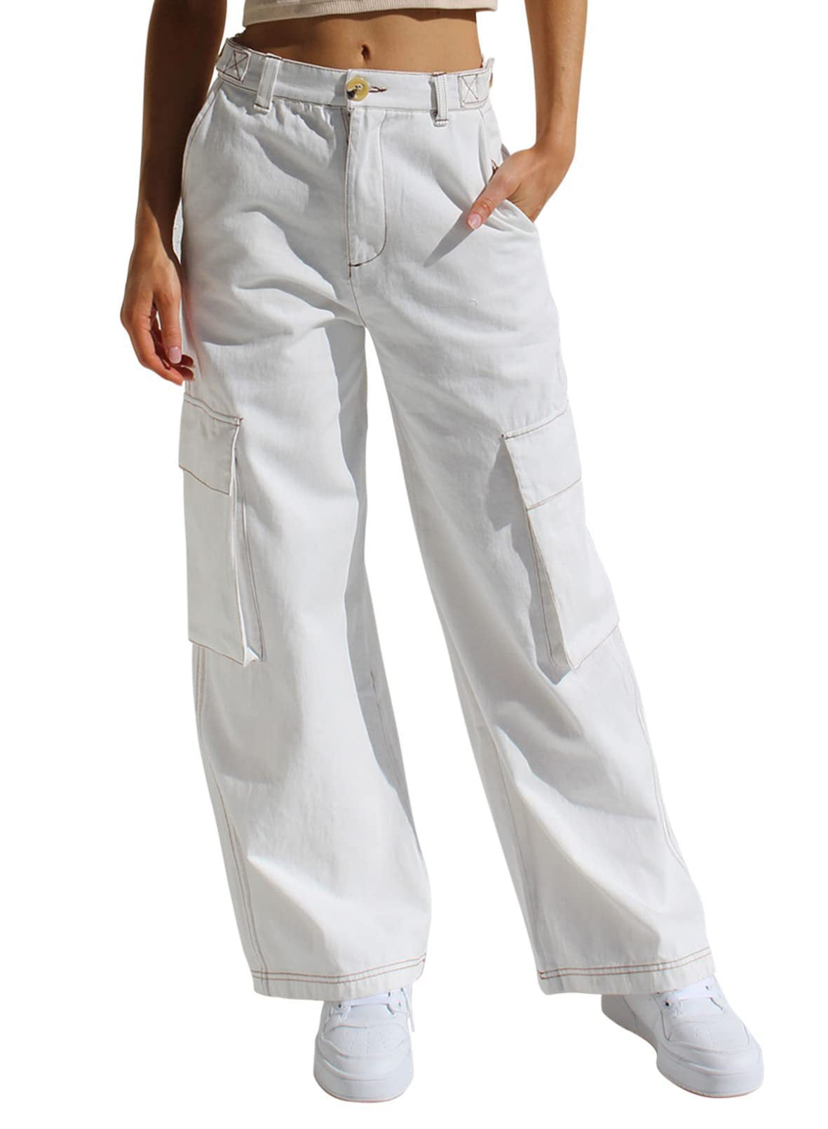 Women's Multi-pocket Workwear Loose Casual Denim Trousers NorixaFashion.com
