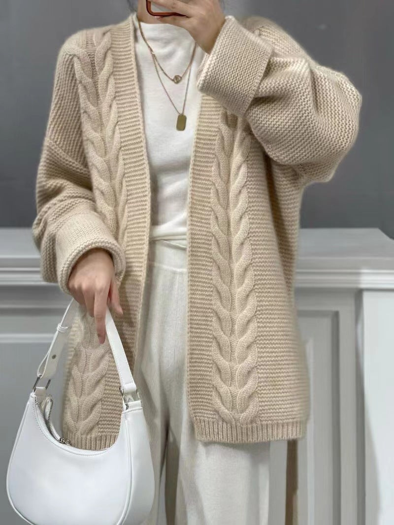 Wool Knit Cardigan For Women Mid-length Autumnwinter Style Best YouTube Store