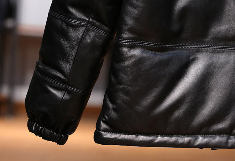 Men's Stand Collar Sheepskin Down Leather Jacket