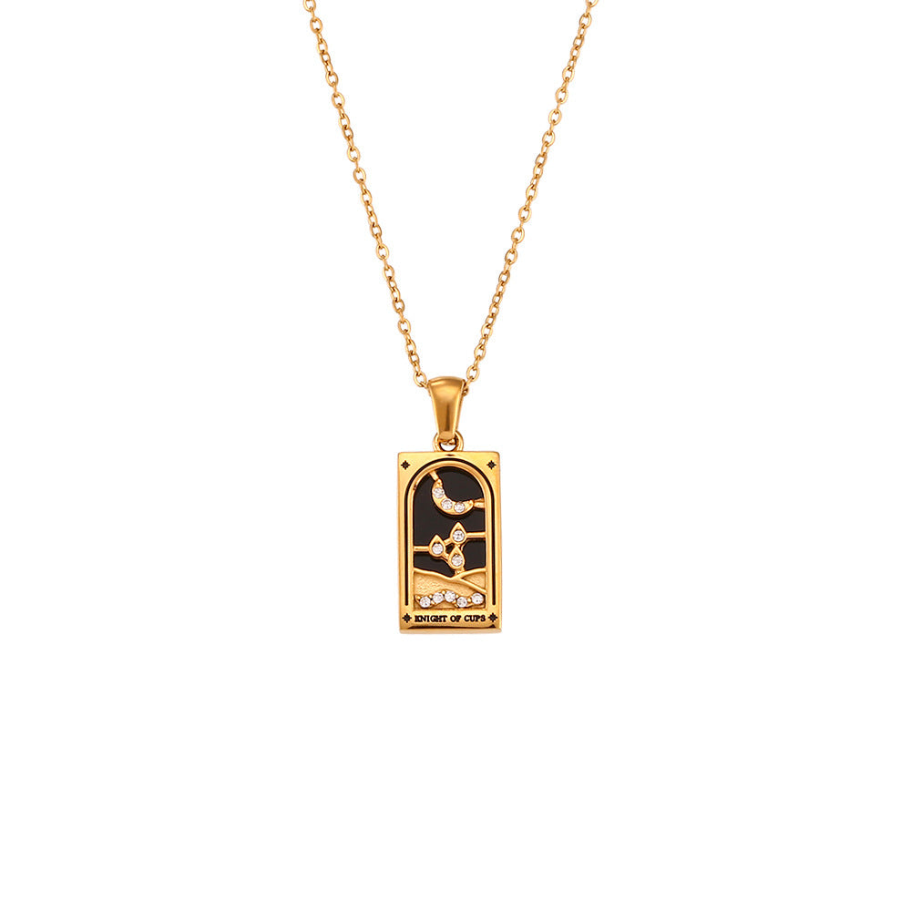 Fashion Tarot Necklace With Rhinestones Diamond Set Pendant Stainless Steel Rectangular Drip Necklace Jewelry CJD2