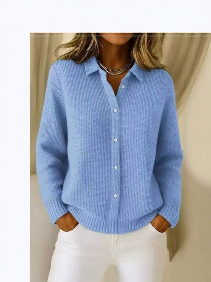 2026 New European And American Cross-Border Turn-Down Collar Solid Color Sweater Cardigan European And American Cross-Border Casual Knit Jacket For Women In Autumn And Winter NorixaFashion.com