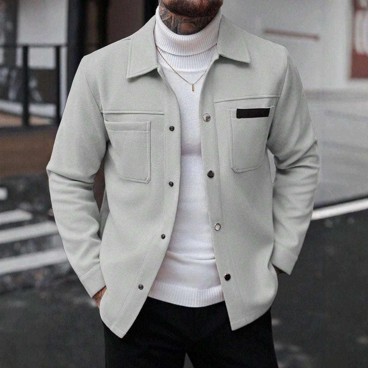 2026 Autumn Winter European And American Men's Fashion Pocket Woolen Jacket With Lapel Casual Single-Breasted Coat For Men 2600808 NorixaFashion.com