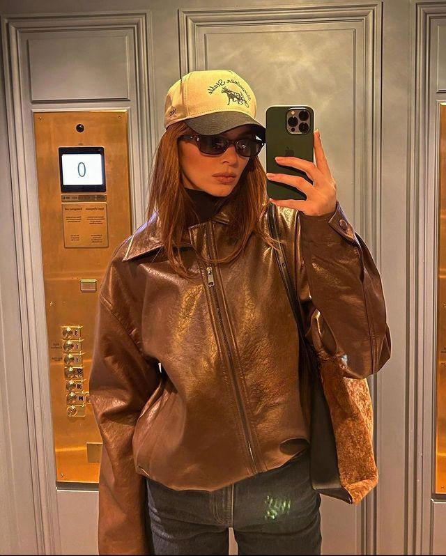 Women's Vintage Brown Leather Motorcycle Jacket LadyShow.Store