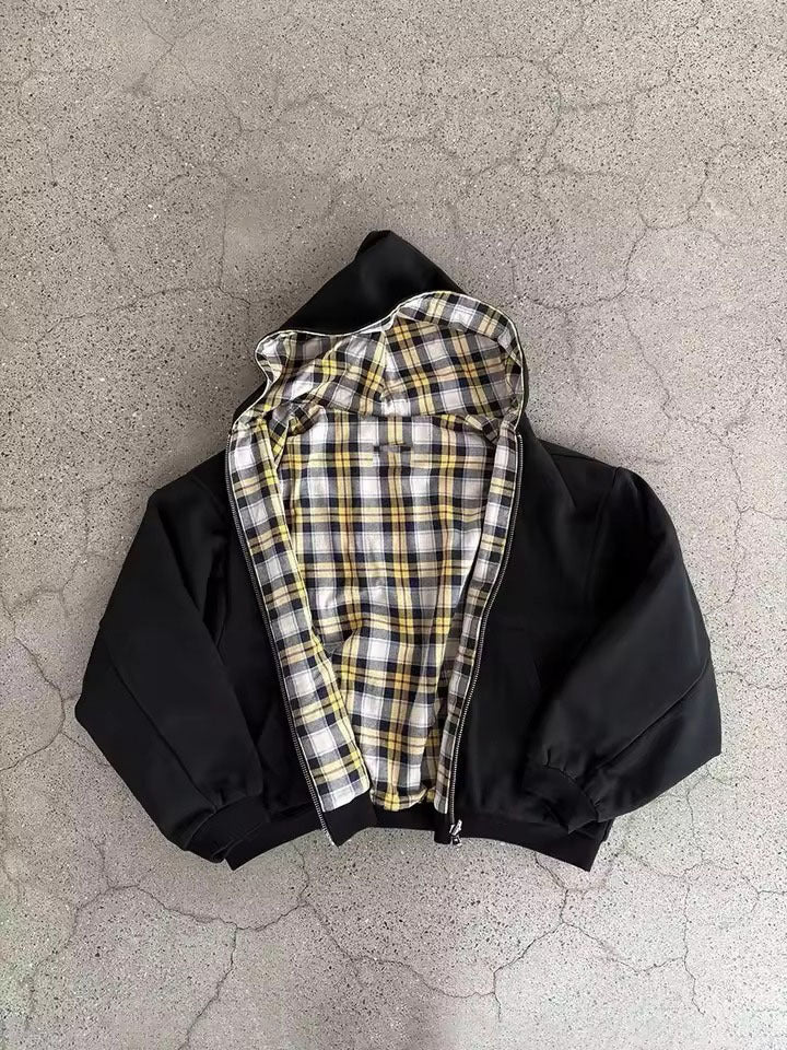2026 Aliexpress Simple Korean Style Dark Simple Reversible Zipper Sweatshirt Jacket NorixaFashion.com