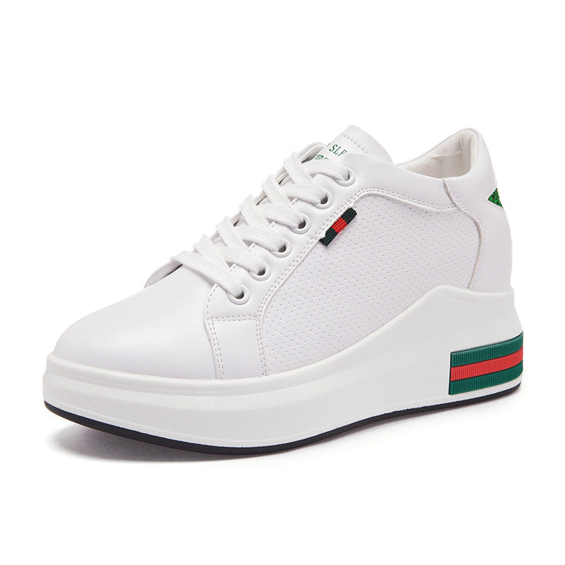 Elevated Sneakers, Versatile Lace-Up White Shoes LadyShow.Store