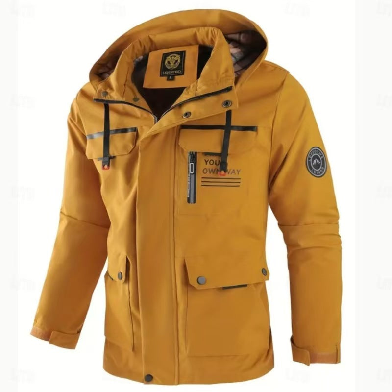 Men's Casual Hooded Jacket Parka Autumn And Winter Warm Solid Color Windproof Coat Outdoor Clothes With Multiple Pockets LadyShow.Store