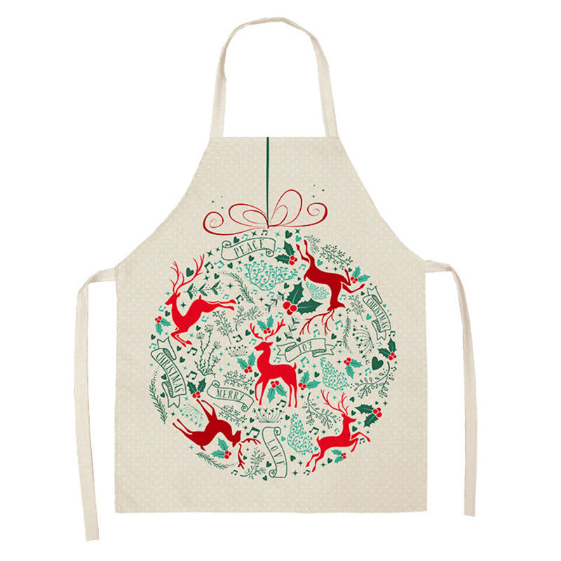 Christmas Deer Art Pattern Female Cleaning Home Cooking Kitchen Apron Chef Ear Cotton Linen PearlNestDecor.com