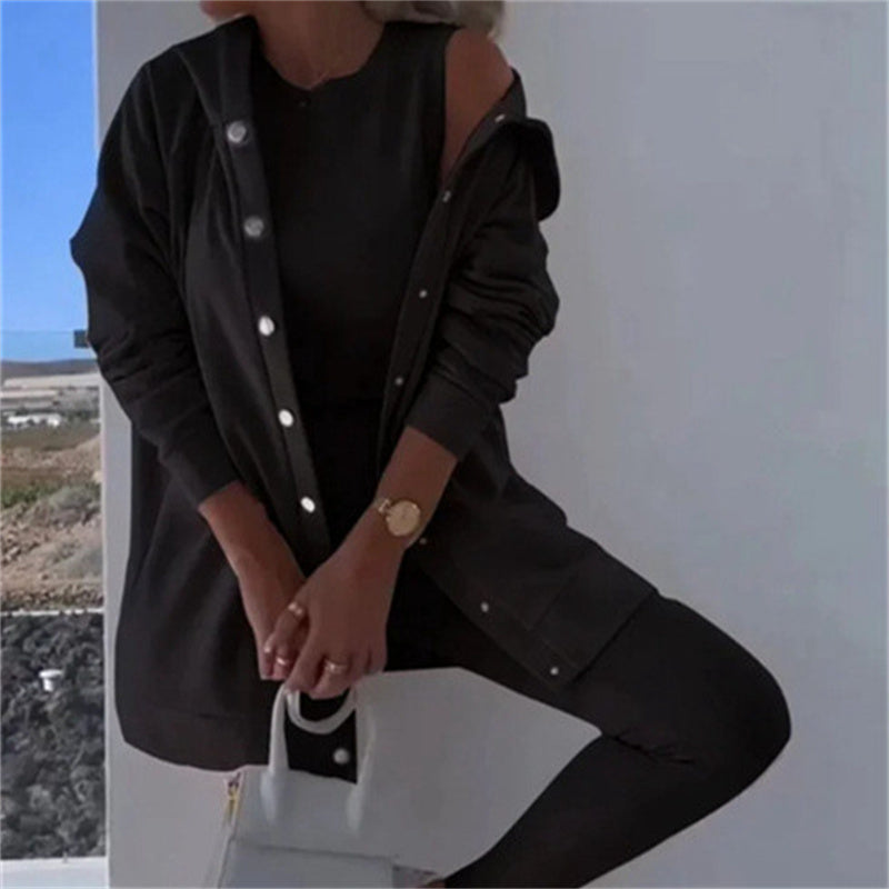 Women's Fashion Sports And Leisure Hooded Sweater Vest Pants Three-piece Set NorixaFashion.com