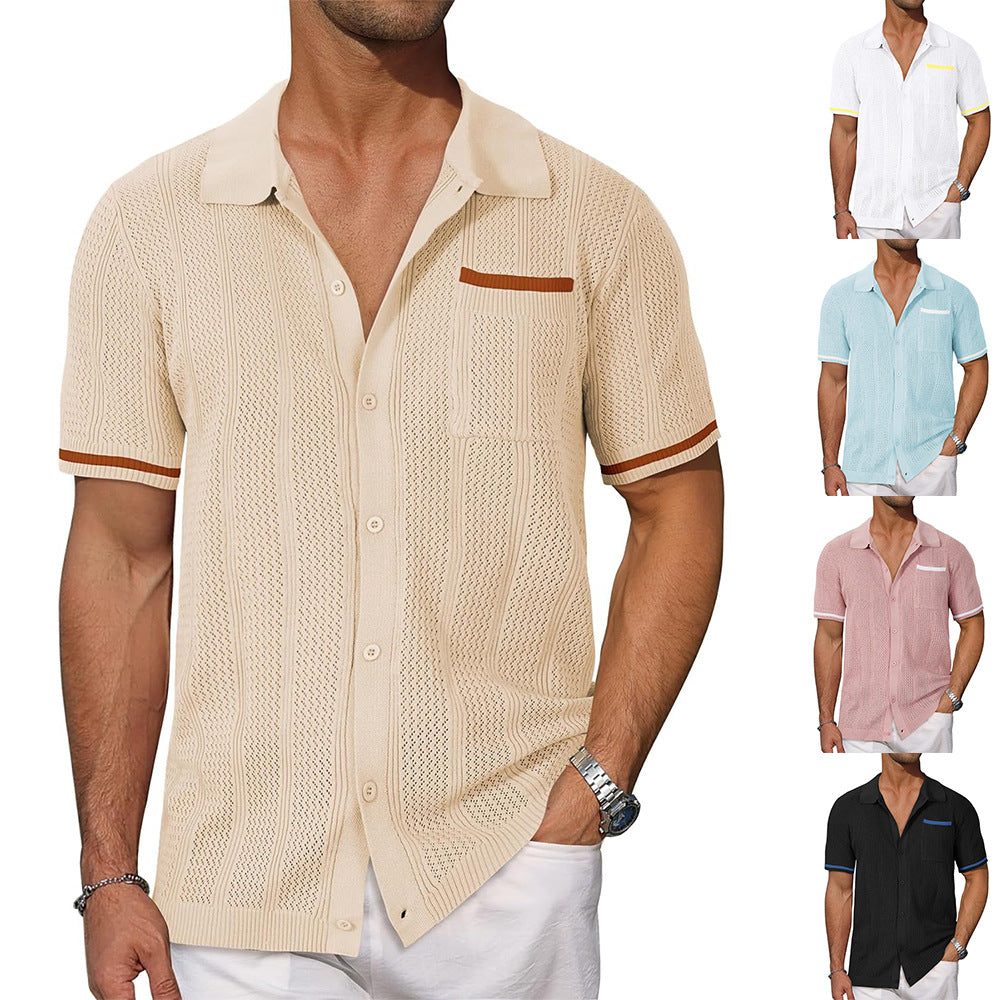 Short-sleeved Shirt Pocket Hollow Breathable Cool Summer Men's Casual Jacket Cardigan NorixaFashion.com