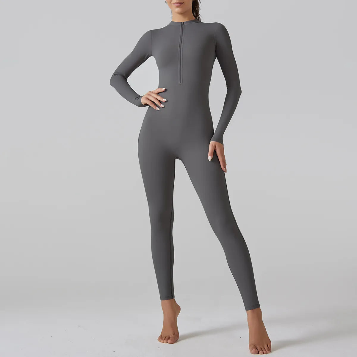 Women's Half-open Zipper Skinny Long Jumpsuit Pi-Mart