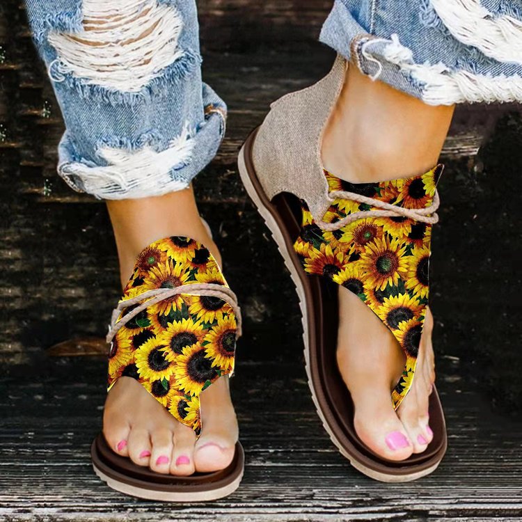 Spring And Summer Foreign Trade Printing Leopard Print New Large Size Ladies Flat Beach Sandals LadyShow.Store