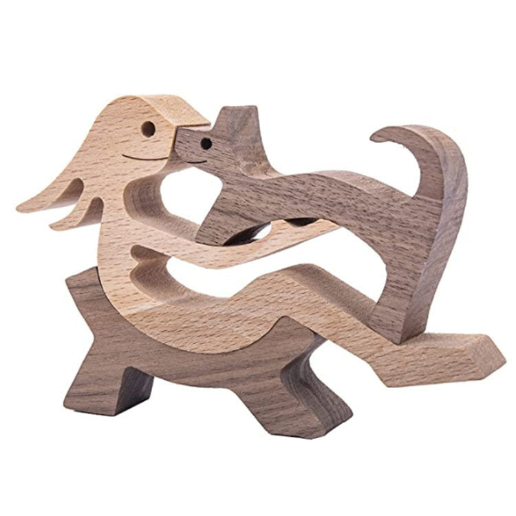 DIY Figurine Wood Dog Ornament Sculpture Home Decoration A Man A Dog Wood Sculpture Christmas Gifts Model Decor PearlNestDecor.com